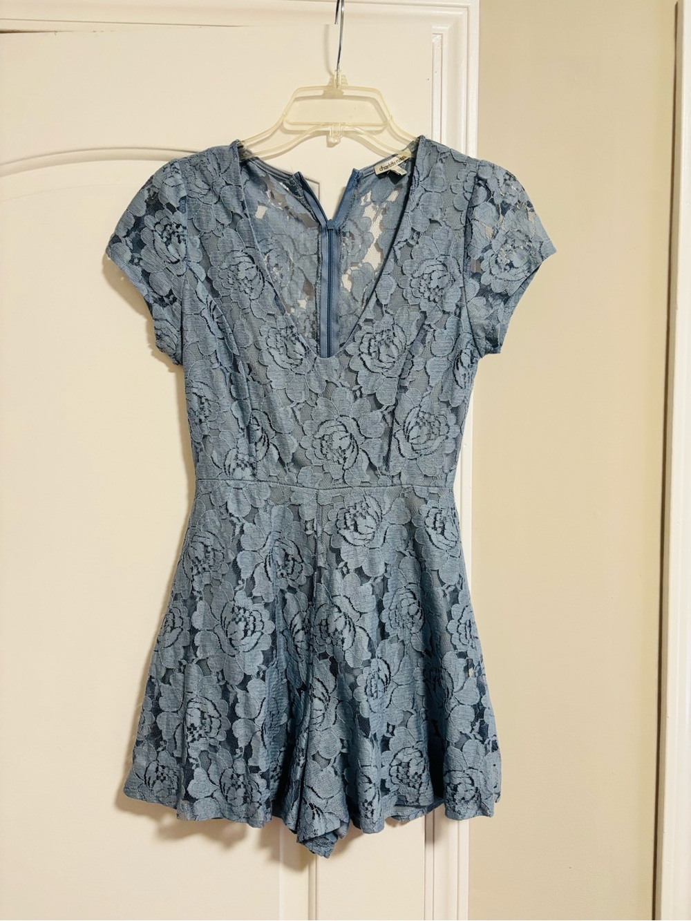 CHARLOTTE RUSSE, Light Blue Lace Fit & Flare Dress Romper, Size XS